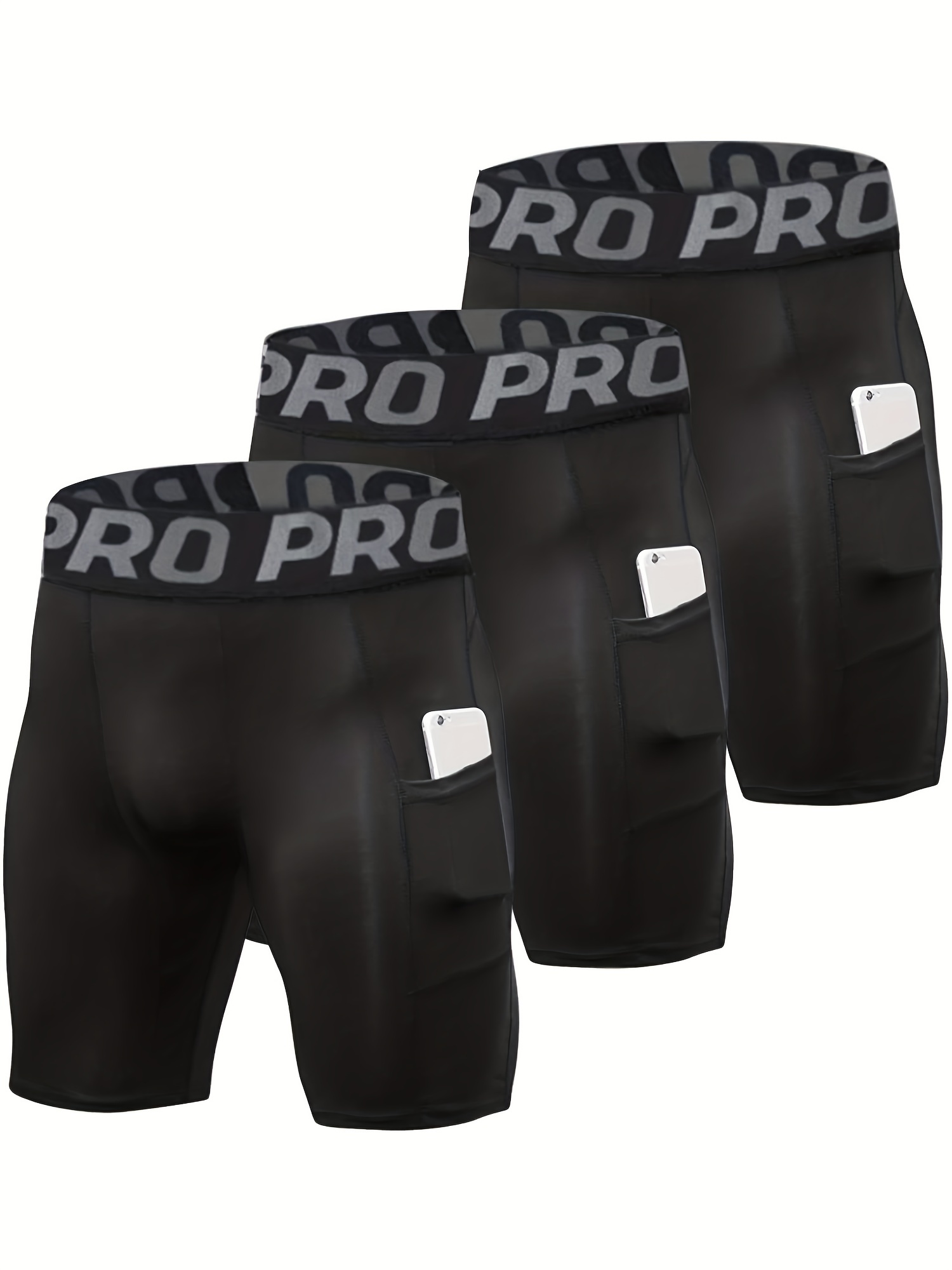 Compression Shorts Athletes - 3'lü Cepli Erkek Sıkıştırma Şort, Spandex